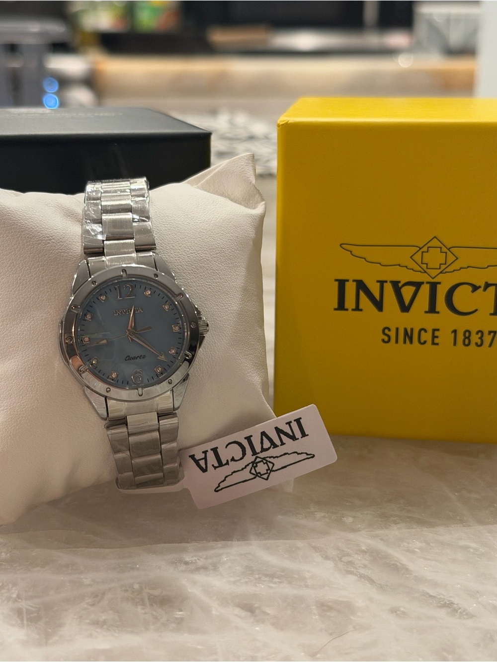 NIB Invicta Women's Silver-Tone Crystal Accent Light Blue Dial Quartz Watch
